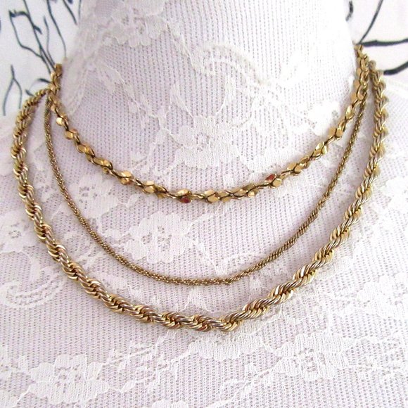 Three vintage gold tone chains 16", 18" & 19" - wear together or separate! - Picture 1 of 6